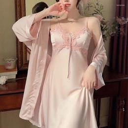 Home Clothing Jxgarb Sexy Women's Two Pieces Robe And Gown Pyjamas Sets Ice-silk Female Breathable Spring Summer Satin V-Neck Nightwear
