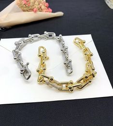 Luxury diamond link chain bracelet for woman girls gold silver letters T interlocking cubic zirconia fashion designer jewelry brac6940171