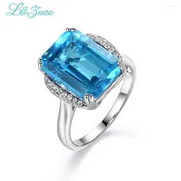 Cluster Rings L&zuan Fashion Natural Topaz Blue Stone For Women 925 Sterling Silver Jewelry Midi Finger Square Fine 9419