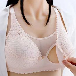 Bras Thin Comfortable Traceless Pregnant Womens Breastfding Bra With Front Open Button Gathered Anti Sagging Pregnant Womens Bra Y240426