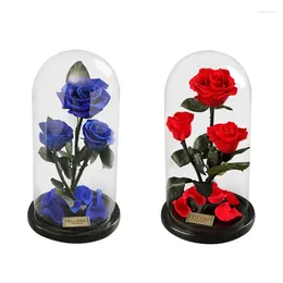Decorative Flowers Y5LE Rose Handmade Preserved Glass Dome On Wood Base For Christmas Valentine's Day