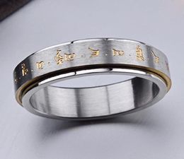 Fashion Men Buddha Rotation Spinning Mantra Letter Ring Titanium Steel Fine Jewellery Gift LL17 Cluster Rings4963997