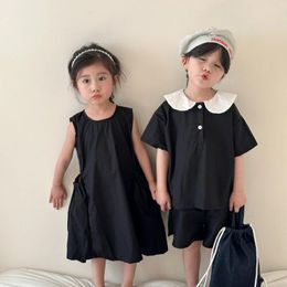 Clothing Sets Summer Boys Girls Fashion Cotton Siblings Clothes Doll Collar Short Sleeve Set Loose Sundress