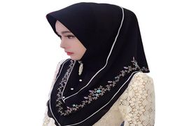 Fblusclurs Muslim Hijab Chiffon embroidery Malaysia instant convenient Muslima Shawl head wear scarf turban headband 200930213P2188059