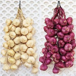 Decorative Flowers Artificial Garlic String Foam Realistic Vegetable Fake Hanging Lifelike Kitchen Decor Pography Props