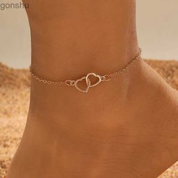 Cadletti Ins Fashion Silver Double Heart Ankle Adatto per le donne scintillanti Gioielli a catena della caviglia amore caviglia WX