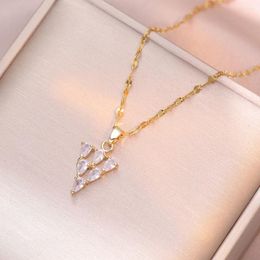 Pendant Necklaces Stainless Steel Chain Classic Shiny Zircon Geometry Necklace For Women Lady Jewellery Accessories Gifts