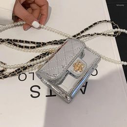 Shoulder Bags Niche Design Pearl Chain Decoration Bag Female 2024 Fashion Rhombus Messenger Mini Lipstick Width: 8cm