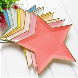 Disposable Plastic Tableware Disposable Tableware Wedding Decoration 8 pieces/1 pack solid Colour five pointed paper tray birthday party decoration for children WX