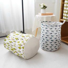 Storage Baskets Printed Laundry Baskets Household Cotton Dirty Cloth Baskets Toy Sundries Storage Bucket Folding Waterproof Hamper With Handles