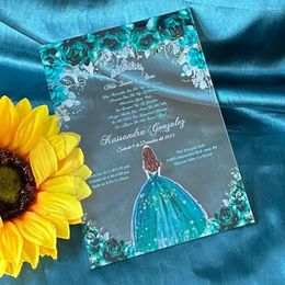 Party Supplies Acrylic Quinceanera Invitation Custom Sweet Princess Birthday Personalised Transparent Decoration 10Pcs