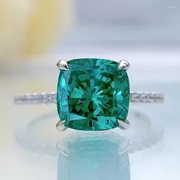 Cluster Rings Spring Qiaoer 925 Sterling Silver 9mm Crushed Cut Emerald High Carbon Diamond Engagement Fine Jewellery Women Ring Gift