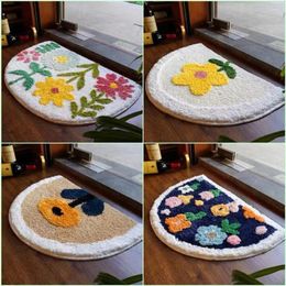 Carpets 40x60cm Floor Mat Half Round Kitchen Carpet Absorbent Household Tools Cotton Waterproof Soft Small Flower