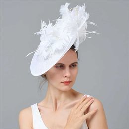 Wide Brim Hats Bucket Hats Women Feathers Millinery Hats Fascinator Imitation Sinamay Derby Kentucky Caps Bridal Married Elegant Headpieces For Occasion Y240426