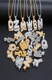 AZ Custom Name Letter Pendant Necklace With Rope Chain Gold Silver Cubic Zirconia Hip Hop Jewellery Drop 8328330