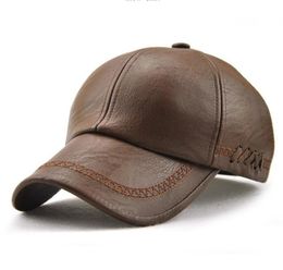 Whole Mens Casual PU Leather Hats Baseball Cap Golf Ball Sports Cap Autumn Winter PU Leather Sun Hat Outdoor Adjustable Caps f8500740