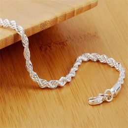 Chain 925 Silver Fashion Twisted Charm Bracelet For Women Men 4mm Rope Chain Silver Plated Jewelry Lady Wedding Gifts Bangle