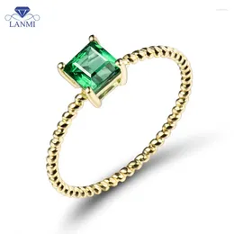 Cluster Rings LANMI Solid 18K Yellow Gold Ring Natural Columbian Emerald Princess 4.5mm Wedding For Sale SR00260