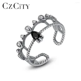 Cluster Rings CZCITY Retro Solid Thai Silver Crown Open Finger For Women 925 Sterling Fine Jewellery Party Anel Bijoux Gifts SR0226