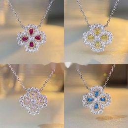 HW Designer Jewelry Pendant Necklaces 2022 New S925 Sterling Silver Necklace Womens Four Leaf Grass Full Diamond Collar Chain Jewelry