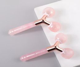 Beauty Facial Skin Care Massager 3D Jade Roller Face Lifting Slimming Tool Natural Stone Crystal Pink Rose Quartz Roller Anti Agin7474672