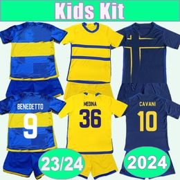 23 24 Boca Juniors Kids Kit Soccer Jerseys CAVANI FERNANDEZ BENEDETTO MARCOS ROJO ZEBALLOS ADVINCULA Home Away 4th Football Shirts