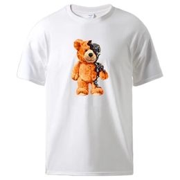 Mens T Shirt Teddy Bear Print Machine Bear Mens Soft Breathable Casual Tide Streetwear Tops