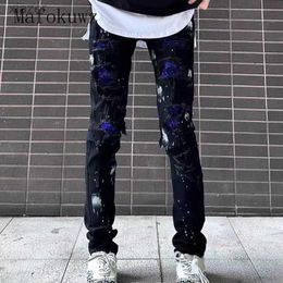 Men's Jeans Distressed Ripped Jeans Wash with American Ink Mens Street Fit Personalised Mens Pants Mens Clothing WX