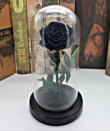 Black Forever Rose Flower Preserved Immortal Fresh Rose In Glass Vase Cloche Wedding Decorations Unique Gifts Q1904299993950