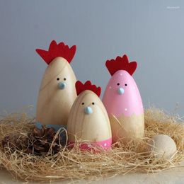 Decorative Figurines Idyllic Style Wedding Gift Wooden Chicken Family 3 Pieces / Set Of Animal Abstract Round Home Decoration Crafts