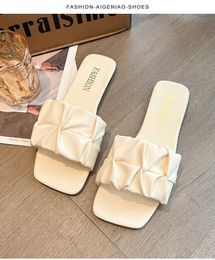 Slippers Womens Summer Flip Flat Bottom New Folded Korean Sandals Green Large Size 35-42 H240527 DS0Y