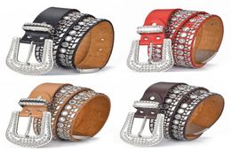 European and American men039s and women039s belts fashion rivets diamond inlaid wide with eyelet jeans3819611