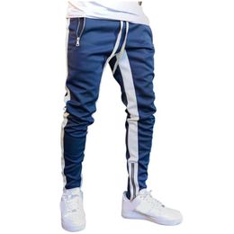 Mens Solid Leg Zipper Leisure Pants Casual Fitness Men Sportswear Tracksuit Bottoms Skinny Sweatpants Trousers Gyms Track Pants 205S