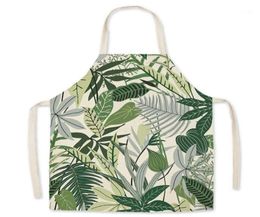 Printed linen apron kitchen cleaning daily apron flower plant printed adult aprons Gedrukt linnen schort11324087