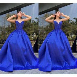 Dubai Arabic Royal Blue A Line Dresses Sweetheart Beaded Sequined Formal Evening Party Dress Prom Birthday Pageant Celebrity Special Ocn Gowns 0430