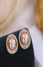 Luxury Shiny Crystal Rhinestone Stud Earrings For Women Fashion Big Imitation Pearl Bridal Wedding Jewelry Gifts1275667