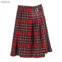 Skirts Gothic punk kill Scottish Tatar dress red plaid pleated waistband with artificial leather buckle European mens clothing XW