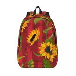 Backpack Student Bag Sunflower Floral On Red Stripes Parent-child Lightweight Couple Laptop