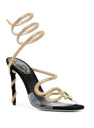 Rene Caovilla Cleo 95mmCrystals Embellished rhinestone Heels sandals Designers Ankle Wraparound women high heeled flower Evening shoes fallow