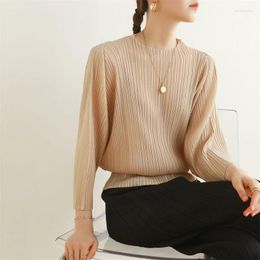 Women's T Shirts Counter Quality Tops 2024 Autumn Spring Miyake Pleated Fashionable Batwing Sleeve Loose Leisure All-Matching T-shirt Women