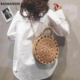 Shoulder Bags Fashion Round Straw Bag Hand-knit Contrast Colour Beach Large Capacity Literary One-shoulder Crossbody Woven