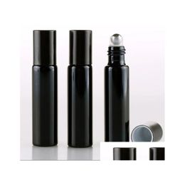 Packing Bottles Wholesale 300Pcs 10Ml Roll On Glass Bottle Black Gold Sier Fragrances Essential Oil Per With Metal Roller Ball Drop De Dhysd