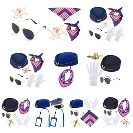 Berets Girl Stewardess Hat&Sunglasses Kerchiefs Set For Halloween Woman Carnivals Pography Sunpoof Flight Attendant Hat