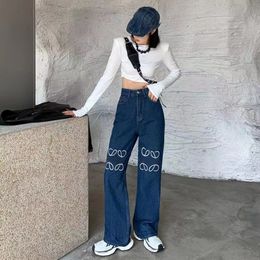 2024 New Designer Womens High Quality Denim Trousers Legs Open Fork Tight Add Fleece Thicken Warm Slimming Jean Pants Women Clothing Embroidery Printing