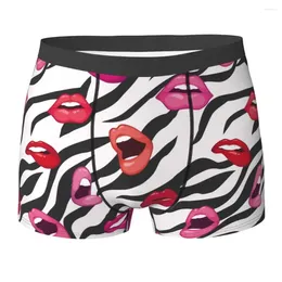 Underpants Men Sexy Lips On Zebra Underwear Novelty Boxer Briefs Shorts Panties Homme Breathable Plus Size