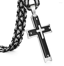 Chains Punk Religious Stainless Steel Pendants Necklaces For Men Black Silver Colour Long Link Chain Necklace CollierChains E9610249