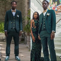 Mens Cool Dark Peaked Green Lapel Suit Wedding Tuxedos Groom Groom 착용 한 버튼 공식 무도회 이브닝 블레이저가 조끼 재킷과 바지를 착용합니다.