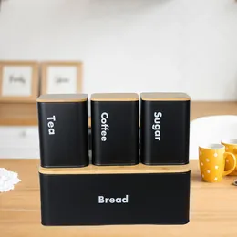 Storage Bottles Kitchen Canisters Set With Lid Cover Portable Practical Rustic Metal Bread Box