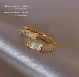 2022 Design Opals Bamboo Shape Gold Adjustable Open Rings Korean Fashion Jewellery Party Luxury Accessory for Woman Girls Gift4670348