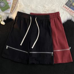 Men's Shorts 2024 Men Summer Fashion Ice Silk Zipper Male Drawstring Loose Casual Mens Solid Color Straight Short Pants G84